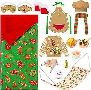 elf on the shelf ideas, perfect to surprise kids! Doll Sleeping Bag, Baking Theme, Doll Props, Christmas Elf Doll, Elf Kit, Xmas Elf, Elf Antics, Elf Clothes, Elf Doll