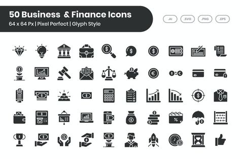 50 Business & Finance - Glyph Get it now!! #icon #icons #freeicon #besticon #icondesign #designicon  #iconbundle #vector #premiumdesign #envatomarket #freepik #iconsolid #iconoutline #iconset #iconsimple #simpleicon #iconline #creativemarket #envato #envatoelements  #behance #freepik #shutterstock #dribbble Entrepreneurship Icon, Business Finance Management, Finance Icons, Music Web, Simple Icon, Envato Elements, Template Site, Music Logo, Business Icon