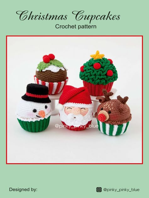 Cupcake Crochet, Crochet Cupcake, Christmas Amigurumi, Crocheted Christmas, Amigurumi Christmas, Crochet Xmas, Crochet Easy, Crochet Christmas Decorations, Crochet Amigurumi Free Patterns