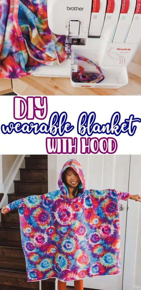 Learn how to sew an easy DIY wearable blanket in any size. This tutorial also includes a free hood pattern to add to your wearable blanket to make it a hoodie. Hood Pattern Sewing, Blanket With Hood, Kids Sewing Ideas, Fleece Sewing Projects, Scarf Sewing, Hoodie Sewing Pattern, Fleece Projects, Crochet Hood, Hood Pattern