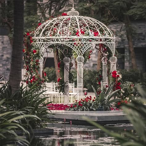 Wedding Arch Round, Round Gazebo, Metal Gazebo, White Gazebo, Beautiful Flower Garden, Round Garden, Garden Pavilion, Wedding Stage Design, Gazebo Wedding