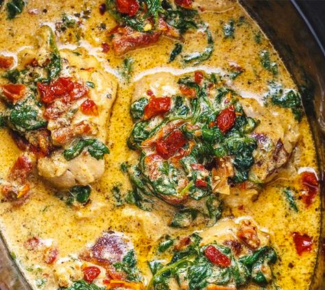 This+is+a+low+sodium+take+on+a+creamy+and+delicious+Italian+Classic+Meal+"Crock-Pot+Tuscan+Garlic+Chicken".+Packed+with+flavors+and+so+easy+to+prep!+This+creamy+Tuscan+Chicken+in+the+Crock+Pot+makes+a+great+low+sodium+dinner+the+family+will+love.+Packed+with+fresh+garlic,+spinach,+and+sun-dried+tomatoes+and+drenched+in+a+creamy+parmesan+sauce,+the+dish+develops a+wonderful+aroma+when+slow+cooking+with+chicken+in+the+crockpot.+If+you’re+looking+for+a+hearty+meal+to+comfort+yourself+by+the+co Meal Prep Crockpot, Crockpot Tuscan Chicken, Cooking With Chicken, Italian Chicken Crockpot, Tuscan Garlic Chicken, Tuscan Chicken, Low Sodium Recipes, Sun Dried Tomatoes, Spinach Stuffed Chicken