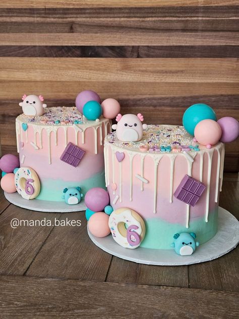 Squishmallow Fondant, Birthday Cake For 7year Girl, Easy Squishmallow Cake, Cakes For 7th Birthday Girl, Squish Mallow Cake, Squishmallow Birthday Cakes, Squish Mellow Birthday Cakes, Cakes For 8th Birthday Girl, Squishmellow Cake Ideas