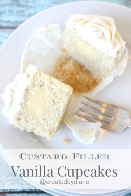 Custard Filled Vanilla Cupcakes from @createdbydiane Custard Cupcake Filling, Stuffed Cupcakes, Specialty Cupcakes, Italian Buttercream, Savory Cakes, Cake Filling, Unique Cupcakes, Vanilla Filling, Vanilla Cupcake Recipe