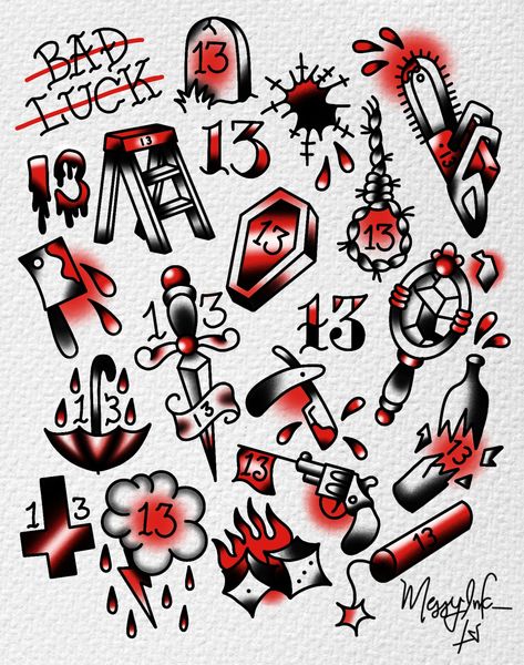 American Traditional 13 Tattoo, Red Ink Traditional Tattoo, Tainted Love Tattoo, Friday The 13th Tattoo Flash Traditional, Luck Tattoo Traditional, 13 Traditional Tattoo, Traditional Friday The 13th Tattoo Flash, Traditional 13 Tattoo, 13 Flash Tattoo