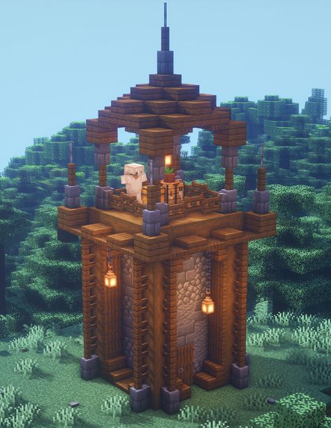 Simple Minecraft Decorations, Watch Tower Minecraft Ideas, Minecraft Library Design Exterior, Guard Tower Minecraft, Minecraft Watchtower Ideas Simple, Minecraft Watch Tower Ideas, Minecraft Lookout Tower, Watchtower Minecraft, Minecraft Watch Tower