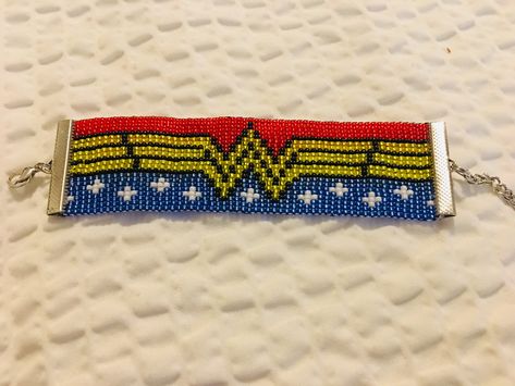 Wonder Woman Bracelet Wonder Woman Beaded Bracelet, Wonder Woman Arm Band, Wonder Woman Cross Stitch Pattern, Wonder Woman Gifts, Wonder Woman Accessories, Dresses Formal Elegant, Womens Bracelets, Beading Patterns, Embroidered Friendship Bracelet