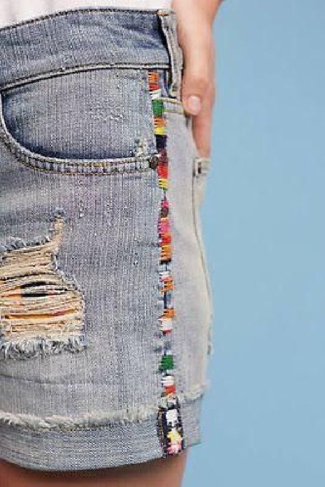 Do you have a pair of jeans or jean shorts that could use an upgrade? This collection of embroidered and customized jeans is here to help! From subtle stripes to lettering details, there are so many options to choose from. Pilcro Shorts, Jean Diy, Diy Jeans, Sew Ins, 자수 디자인, Edge Stitch, Jeans Diy, Slow Stitching, Embroidered Shorts