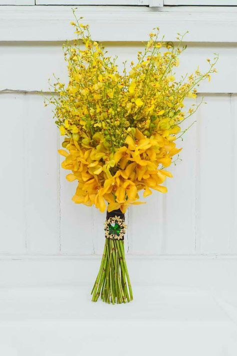 Yellow Mokara Orchid + Yellow Oncidium Orchids Hand Tied Wedding Bouquet Orchids Photography, Orchids Bouquet, Mokara Orchids, Oncidium Orchid, Jazz Wedding, Dream Flower, Oncidium Orchids, English Flowers, Country Wedding Flowers