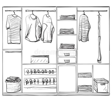 Closet Drawing Sketches, Closet Sketch, Modern Wardrobe Doors, Wardrobe Sketch, Closet Drawing, Aesthetic Wardrobe Closet, Modern Wardrobe Design Sliding Doors, Interior Wardrobe, Master Wardrobe