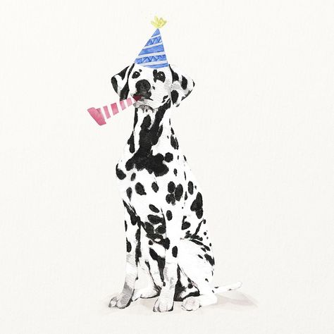 Watercolor Dalmatian dog illustration with birthday party hat & party popper | premium image by rawpixel.com / Aum Zayn Birthday, Animal Party Hats, Giraffe Images, Happy Store, Giraffe Drawing, Animal Plates, Giraffe Illustration, Animals Party, Elephant Illustration