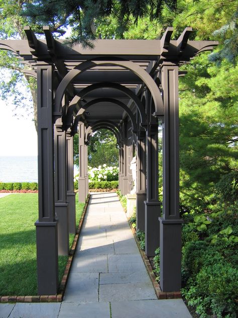 Relaxing Garden, Curved Pergola, Rose Arbor, Outdoor Walkway, Pergola Design, Garden Vines, Garden Arbor, Garden Walkway, Wooden Pergola