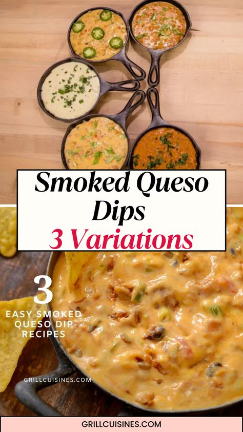 This Smoked Queso Dip is not your typical cheese dip! I have shared 3 variations of smoked queso dips like Smoked Queso Blanco & Chorizo, Loaded Lockett Dip with cheese Velveeta, Smoked Three Cheese Spicy Queso with Velveeta, pepper jack, and cheddar cheeses. Loaded Cheese Dip, best homemade queso Queso With Velveeta, Chili Con Queso Dip, Queso Dips, Spicy Queso Dip, Smoked Queso Dip, Habanero Salsa Recipe, Chorizo Dip, Smoked Queso, Homemade Queso