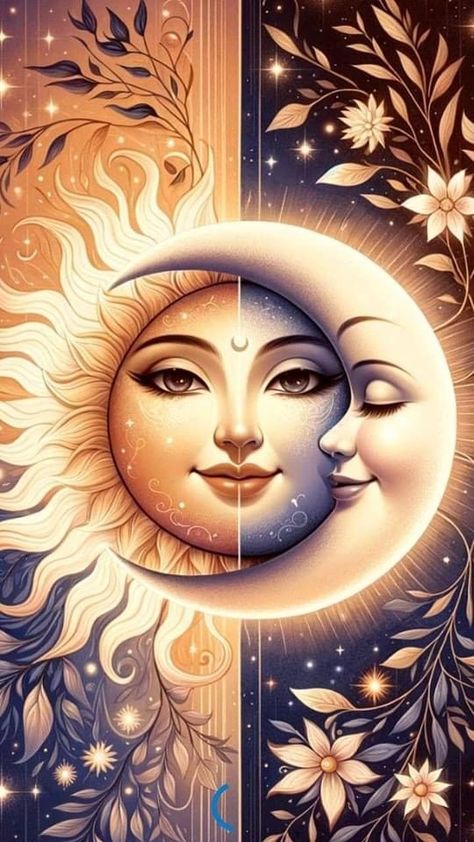 Sun And Moon Wallpaper, Art Soleil, Moon Stars Art, Sun And Moon Drawings, The Sun And Moon, Dreamy Artwork, Gothic Fantasy Art, Witchy Wallpaper, Cosmic Art