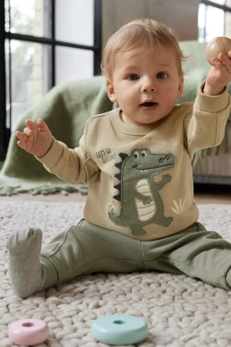 Dinosaur - baby sweatshirt Girls Winter Outfits, Christmas Bodysuit, Baby Tights, Baby Mode, Track Pants Mens, Kids Garments, Kids Fashion Trends, Baby Basics, Baby Hoodie