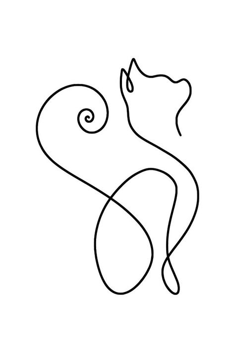 Cat One Line Drawing, Siamese Cat Tattoos, Simple Cat Tattoo, Cat Outline Tattoo, Cat Simple, Random Lines, Simple Cat Drawing, Animal Line Drawings, Cat Tattoo Simple