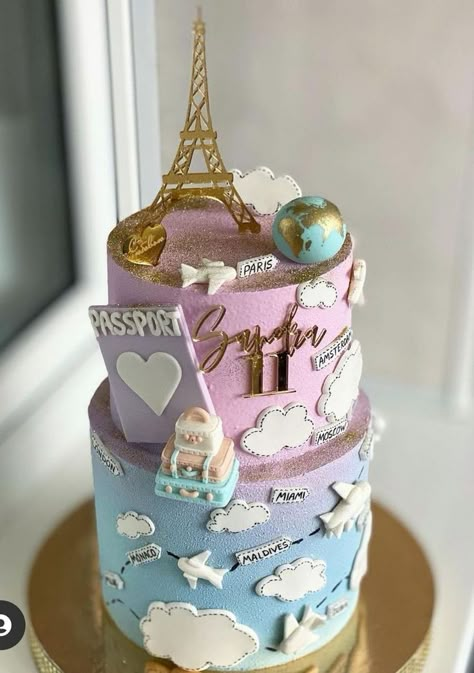 Paris Birthday Cakes, Paris Themed Cakes, Paris Cakes, Travel Cake, Mini Torte, Beautiful Cake Designs, Simple Cake Designs, Beautiful Birthday Cakes, Creative Birthday Cakes