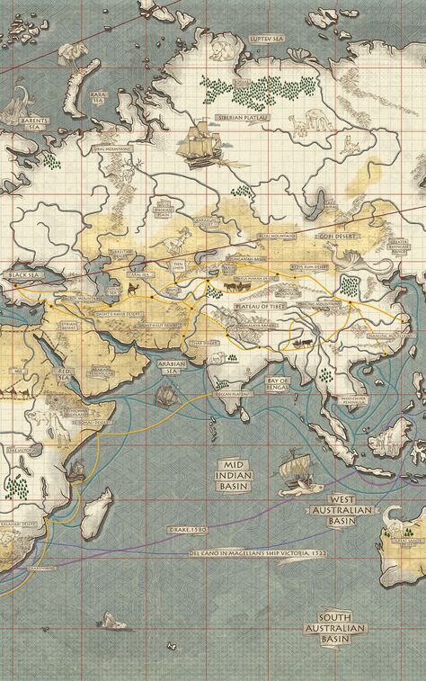 Ancient World Maps, Fantasy World Map, Asia Map, Drawn Map, Ancient Maps, Route Map, Illustrated Map, Digital Art Illustration, Old Map