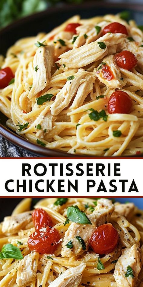 🍝✨ Ready in just 20 minutes, it's the perfect weeknight dinner for busy families or anyone looking for a speedy, satisfying dish. Made with tender rotisserie chicken, your favorite pasta, and a flavorful sauce, it's a meal the whole family will love. 🙌 👉 Try it tonight for a fast and easy dinner solution! Save this recipe for those nights when you need something quick and tasty. #EasyDinner #RotisserieChickenRecipe #QuickMeals #PastaLovers #FamilyDinner Rotisserie Chicken Recipes Leftover Pasta, Pasta Recipes With Rotisserie Chicken, Rotisserie Chicken Pasta Recipes, Rotisserie Chicken Pasta, Fast And Easy Dinner, Rotisserie Chicken Recipes Leftover, Pasta And Chicken, Recipes Using Rotisserie Chicken, Costco Chicken