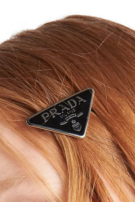 Prada Metal Hair Clip Prada Hair Clip, Metal Hair Clip, Metal Hair Clips, Metal Hair, Iconic Design, Metallic Hair, Elegant Hairstyles, Best Hair, Free Jewelry