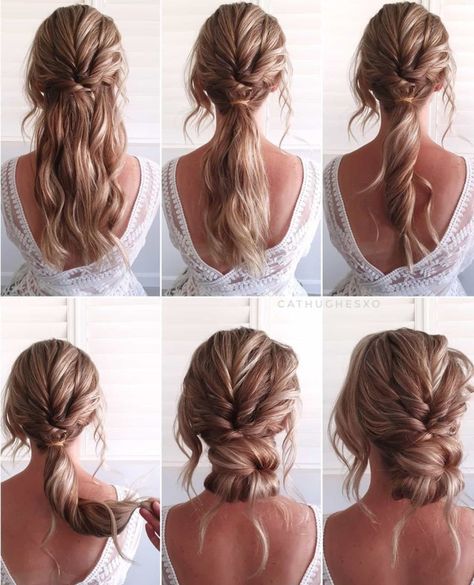 30 Easy Hairstyles for Long Hair with Simple Instructions - Hair Adviser Twisty Hairstyles, Easy Work Hairstyles, Diy Updo, Bridal Hairstylist, Simple Prom Hair, Hairstyle Tutorials, Wedding Guest Hairstyles, Updo Hairstyle, Natural Wavy Hair