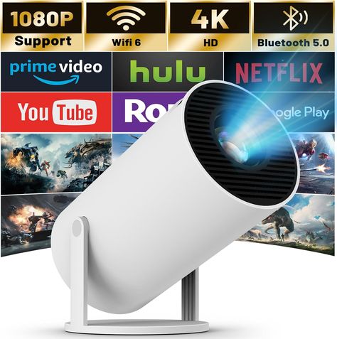 【Wireless WIFI 6 Smart Projector】Say goodbye to the traditional HDMI cable conversion projection, this smart projector is built-in WiFi6 .Faster transmission rate and lower transmission delay, easily and quickly connect to smartphones, laptops, etc., within 5 seconds to connect successfully, to achieve fast and stable projection of video, games and so on. Home Movie Projector, Smart Projector, Support Portable, Outdoor Projector, Mini Projector, Movie Projector, Projection Screen, Photo Store, Portable Projector