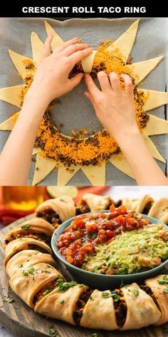 Crescent Roll Taco Bake Pillsbury, Easy Recipes To Feed A Crowd, Pillsbury Crescent Roll Taco Bake, Chicken Ring Crescent Rolls, Game Night Dinner Ideas, Taco Ring With Crescent Rolls, Fun Dinner Recipes, Crescent Roll Taco Ring, Taco Crescent Ring