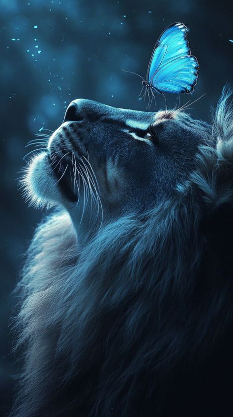 Prompt 👉a close up of a cat with a blue butterfly on its head, trending on reddit, digital art, with the mane of a lion, blue toned, 240p, wallpaper - 1 0 2 4, black lion with luxurious mane, with a white, blue colored, lions, profile picture, mobile wallpaper, blue and grey, head of a lion 👉 if Like, please Follow and Share AI Graphics Studio 👇Contact on WhatsAPP: http://tiny.cc/aigraphicsstudio #aigraphicsstudio #AI #DigitalMarketing #digitalartist #digitalart #digital #creativephotograph... Lion Blue, Black Skulls Wallpaper, Night Cafe, Blue Butterfly Wallpaper, Lion Love, Whatsapp Profile Picture, Draw Together, Lion Wallpaper, Lion Painting