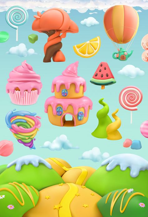 Plasticine Art, Castle Illustration, Isometric Map, Dessert Illustration, Chalk Wall, Create This Book, Magical Tree, Food Cartoon, Cute Octopus