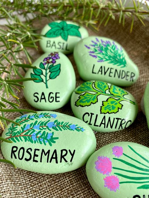 Garden Markers Rock, Personalized Garden Stones, Herb Garden Markers, Herb Labels, Rock Plants, Garden Labels, Eco Friendly Garden, Plant Tags, Herb Pots