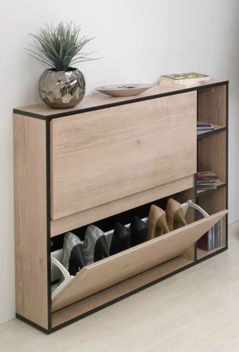 12 brilliant shoe storage ideas that will keep your footwear organized -  This compact shoe cabinet provides two drawers that slant forward to open, keeping shoes in place and making it easy to find the pair you want. Shoe Rack For Small Spaces, Shoe Cabinet Design, Shoe Rack With Seat, Shoe Storage Ideas, Shoe Drawer, Closet Shoe Storage, Corner Storage, Rack Design, Shoe Storage Cabinet