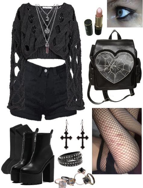 Summer Goth Outfits Aesthetic, Goth X Grunge, Gothic Outfit Ideas Casual, Gothic Outfits Polyvore, Gothic Everyday Outfits, Gothic Fashion Summer, Goth Outfits For Summer, Gothic Concert Outfit, Alternative Rock Outfits