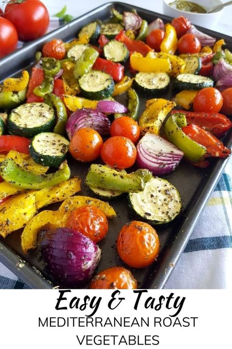 These Mediterranean roast vegetables are the perfect healthy side dish to serve with grilled and roasted meat. Made in only 20 minutes!#gluten-free #roasted#vegetables Mediterranean Roast, Mediterranean Diet Food List, Mediterranean Recipes Healthy, Pan Dishes, Mediterranean Diet Recipes Dinners, Roast Vegetables, Mediterranean Diet Meal Plan, Easy Mediterranean Diet Recipes, Healthy Side Dish