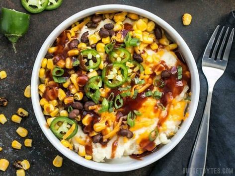 400+ Budget-Friendly Vegetarian Recipes - Page 3 of 12 - Budget Bytes Mashed Potato Bowls, Vegan Grill, Budget Bytes Recipes, Potato Bowls, Vegan Potato Recipes, Potato Bowl, Cooking Potatoes, Vegetarian Dinner Ideas, Loaded Mashed Potatoes