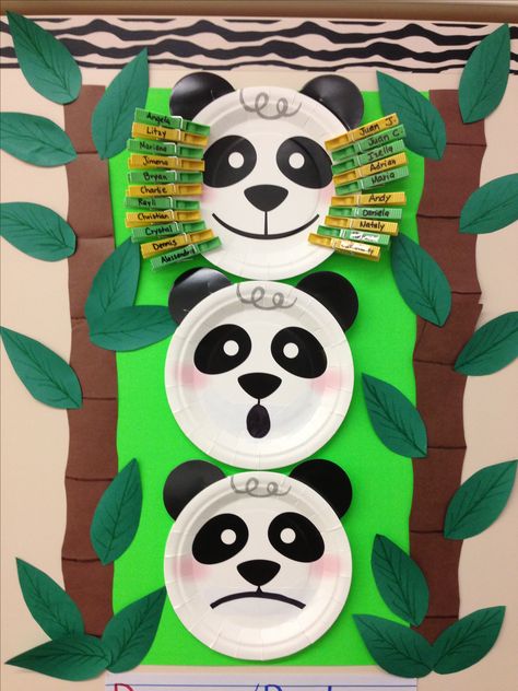 Panda "emotions" chart for interactive attendance! Children can pin their name by how they feel and by the end of the day, their parents can see if they are in better spirits! Chinese Classroom Decorations, Bear Classroom Decorations, Panda Classroom Theme, Panda Classroom, Chinese Classroom, Panda Room, Emotions Chart, Panda Day, Panda Craft