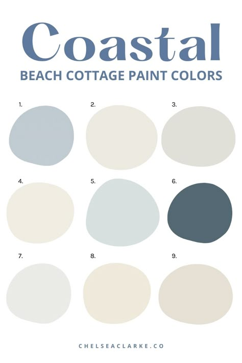 The best Sherwin Williams coastal paint colors for beach cottages and coastal beach homes. Interior and exterior coastal paint colors.  Waterloo, Alabaster, Reserved White, Upward (Sherwin-Williams Color of the Year 2024) and more. Coastal Hamptons Colour Palette, Beach Farmhouse Paint Colors, Coastal Chic Paint Colors, Beach Living Room Paint Colors, Beach Room Paint Colors, Norfolk Cottage Interior, Beach House Neutral Paint Colors, Modern Coastal Living Room Paint Colors, Hamptons Style Color Palette