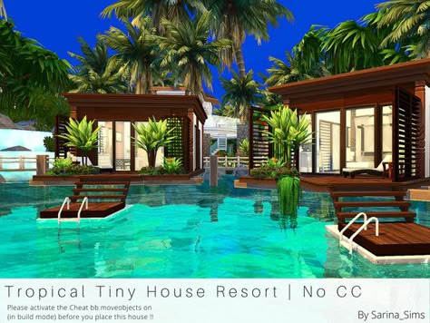 Sims 4 Hotel Layout, Sims Island Living House, Sims 4 Resort, Tropical Tiny House, Sims 4 Beach House, Beach Tiny House, Sims Funny, Beach House Vacation, Tropical House Design