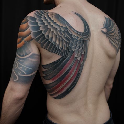 Soaring to New Heights: The Icarus Wing Shoulder Tattoo - Creative Tattoo Ideas Icarus Wings, Icarus Tattoo, Turkey Fan, Creative Tattoo Ideas, Feathered Wings, Creative Tattoo, Closer To The Sun, Greek Myth, Wings Tattoo