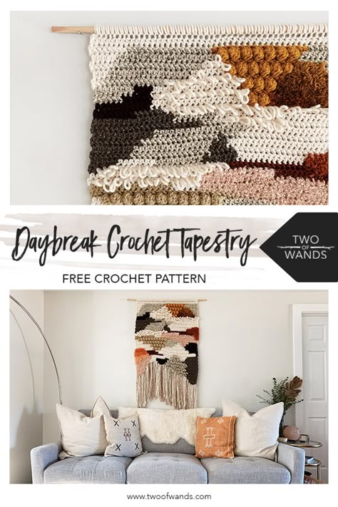 Knitted Decor, Two Of Wands, Crochet Wall Art, Tapestry Pattern, Crochet Wall Hangings, Crochet Home Decor, Stitch Crochet, Bobble Stitch, Crochet Tapestry