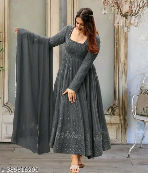 Square Neck Kurti, Mahakal Pic, Mahakal Pic Ujjain, Long Kurtas, Kurta With Dupatta, Embroidery Kurta, Georgette Anarkali, Gown With Dupatta, Indian Wedding Outfit