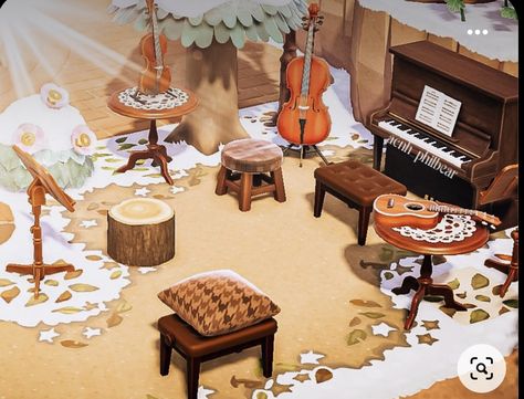 Animal Crossing Instrument Area, Outdoor Music Area, Animal Crossing Music, Cottagecore Animal Crossing, Ac Ideas, Acnh Inspiration, Animal Crossing Wild World, Outdoor Music, Forest City