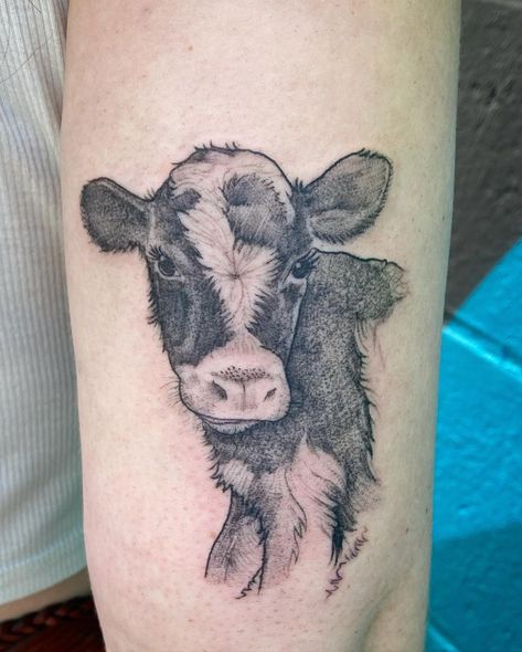 Jason Alan Hackler | Cow tattoo! | Instagram Cow Tattoo Men, Holstein Cow Tattoo, Cow Tattoo Simple, Cow Print Tattoo, Cow Tattoo Ideas, Cow Tattoos, Cow Tattoo, Monkey Tattoos, Tattoo Shading