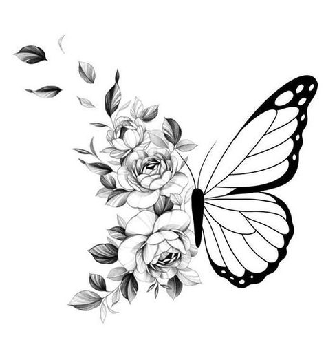 Butterfly Flower Tattoo, Butterfly With Flowers, Butterfly With Flowers Tattoo, Unique Butterfly Tattoos, Cute Matching Tattoos, Cute Hand Tattoos, Pretty Hand Tattoos, Butterfly And Flowers, Tattoo Butterfly