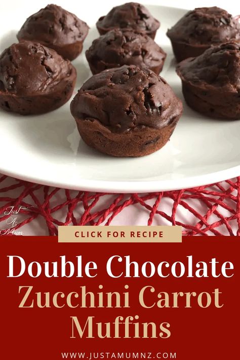 Delicious Double Chocolate Muffins with Zucchini and Carrot, loaded with chocolate chips and hidden vegetables! Healthy and easy, you will love this recipe, it is the best! #recipe #baking #carrot #chocolate #best #easy Toddler Veggies, Veg Muffins, Muffins With Zucchini, Double Chocolate Zucchini Muffins, Carrot Zucchini Muffins, Double Chocolate Chip Muffins, Zucchini Carrot, Veggie Muffins, Chocolate Zucchini Muffins