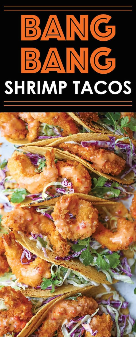 Bang Bang Shrimp Tacos, Creamy Chili, Shrimp Taco Recipes, Bang Bang Shrimp, Shrimp Dishes, Shrimp Tacos, Sweet Chili Sauce, Just Stop, Carne Asada