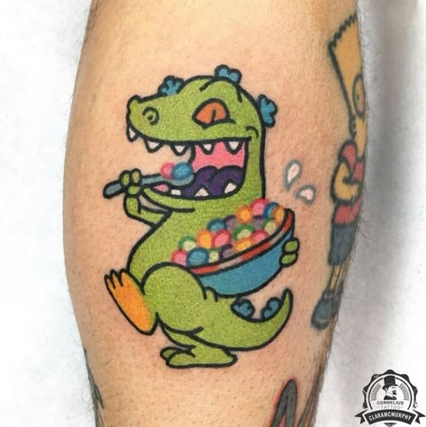 90s Inspired Tattoos, Reptar Tattoo, 90s Cartoon Tattoos Ideas, Cute Cartoon Tattoos, 90s Tattoo Ideas, 90s Tattoos, Petit Tattoo, Wicked Tattoos, Kawaii Tattoo