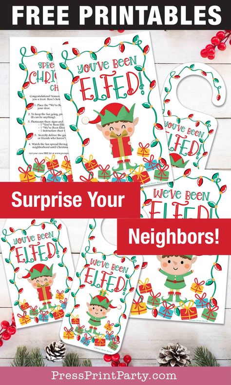 Elfed Neighbors Gifts Ideas, Elf Your Neighbor Ideas, You've Been Jingled, Best Family Christmas Movies, You've Been Elfed, Christmas Games To Play, Free Christmas Tags, Been Booed, You've Been Booed