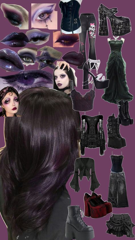 Whimsy Goth Outfit, Modern Witch Outfit, Straight Eyebrows, Goth Prom, Purple Goth, Goth Outfit, Winter Color Palette, Whimsy Goth, Witch Outfit