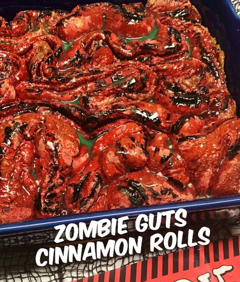 Zombie Guts Cinnamon Rolls Recipe Guts Cinnamon Rolls, Finger Hotdogs, Finger Hot Dogs, Severed Finger, Cherry Hand Pies, Pie Dip, Red Velvet Cake Mix, Halloween Sprinkles, Cookie Pizza