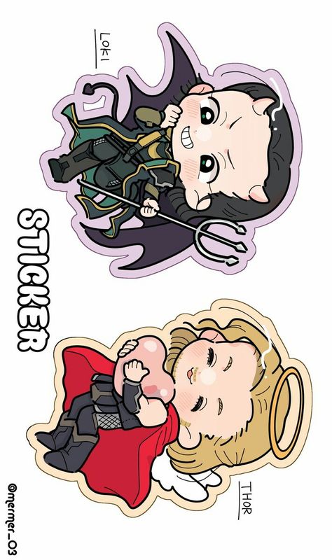 Thor & Loki Stickers || Cr: mermer Loki Stickers, Teen Library, Avengers Cartoon, Thor Loki, Loki Thor, Kids Clipart, Digital Sticker, Cartoon Illustration, Printable Stickers